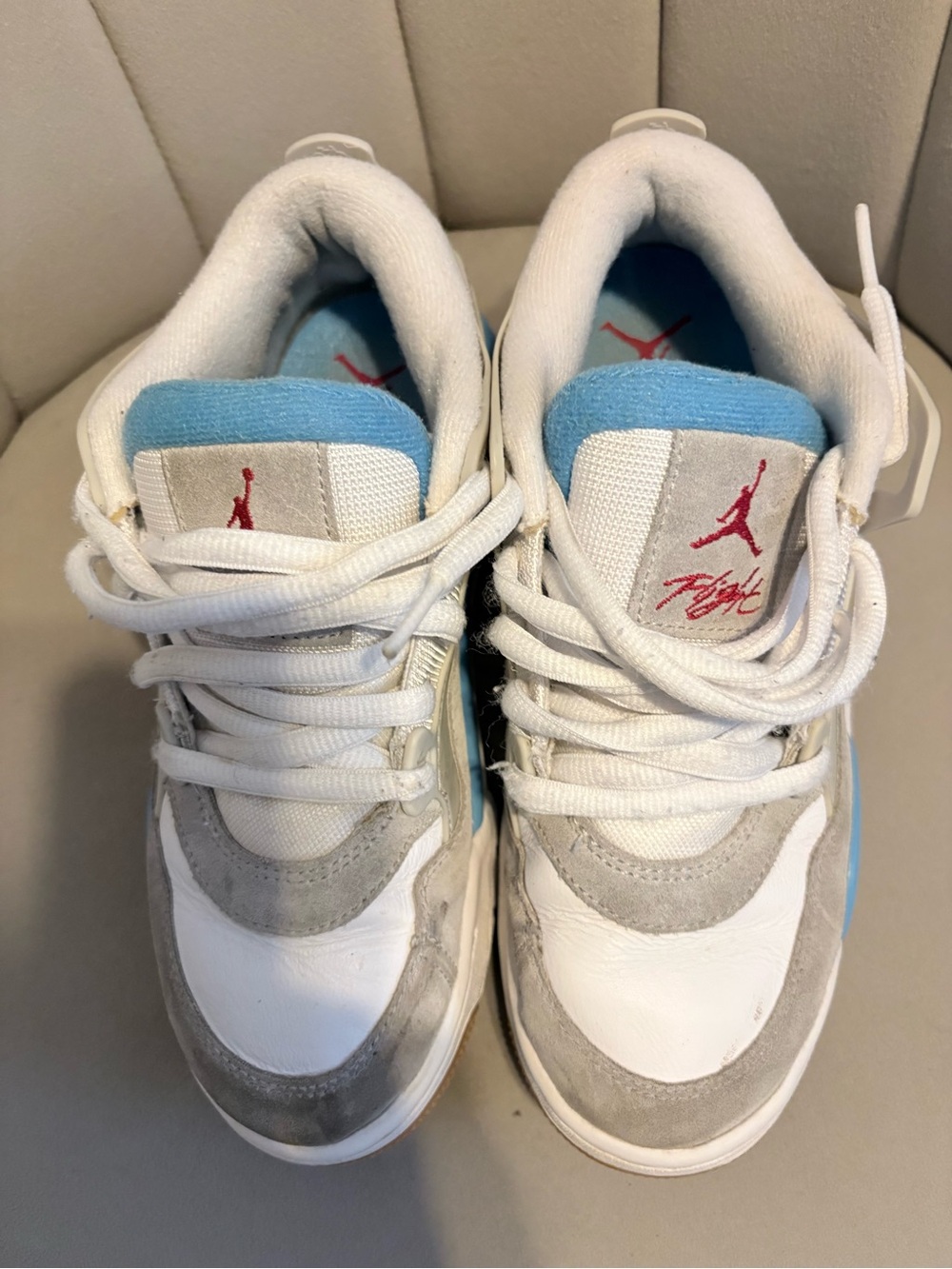 Jordan Kids White, Light Blue & Gray Low-Top Sneakers